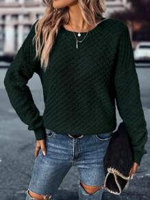 SHEIN VCAY Solid Drop Shoulder Sweater - Dark Green - View 5