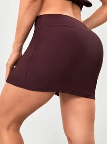 VARSITIE 運動網球基本收腹控制帶裙子 - 棕色 - 查看 2