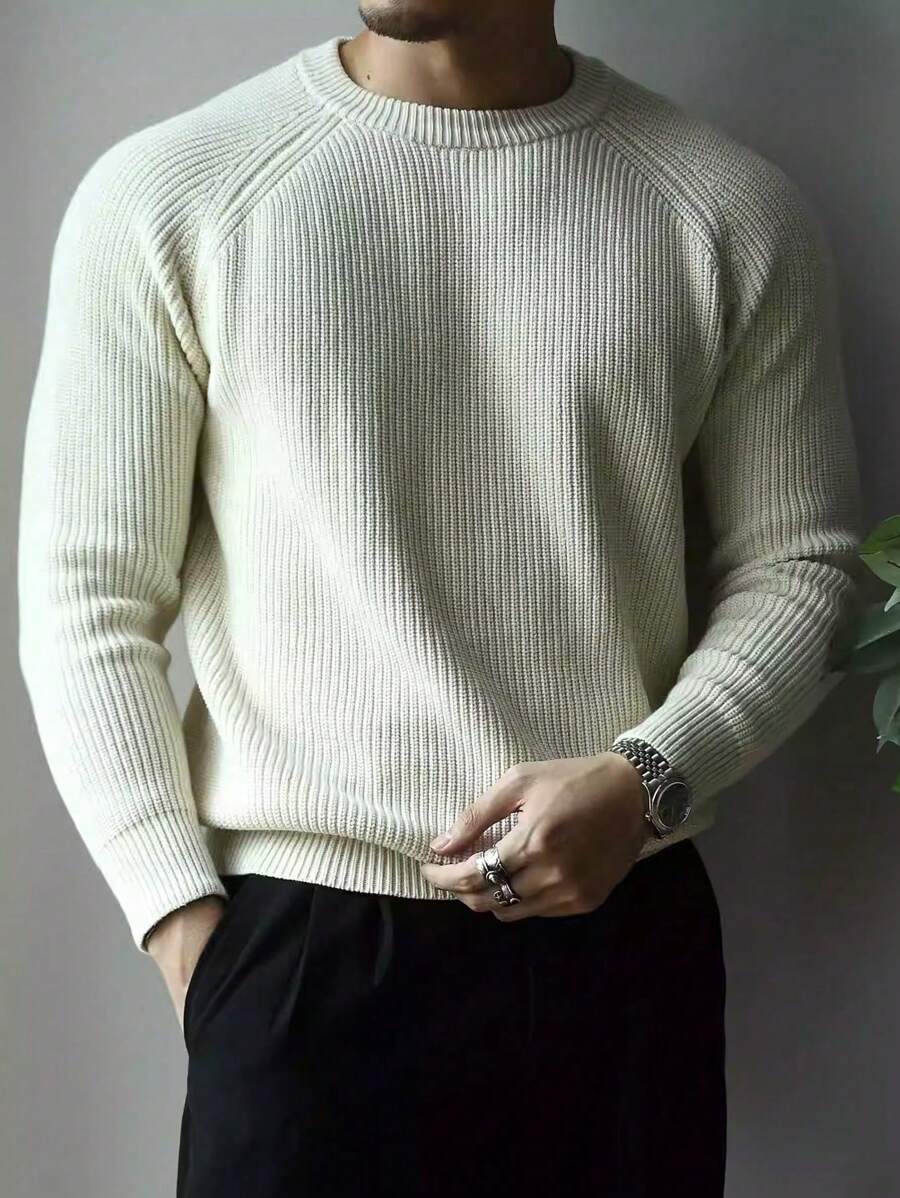 Men Solid Raglan Sleeve Sweater - White - View 1