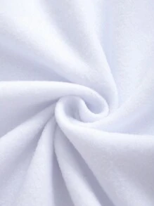 SHEIN EZwear 加大码蝴蝶标语图案抽绳保暖内衬卫衣 - 白色 - 查看 3