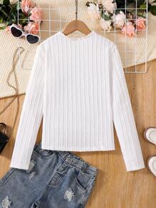 Chica adolescente Camiseta de cuello alto tejido de canalé - Blanco - Ver 2