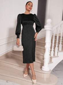 Allurite 披上式背部風琴袖連身裙