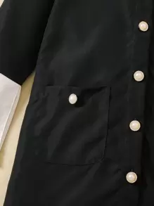 SHEIN 女小童拼接領荷葉袖襯衫洋裝 - 黑色 - 查看 5