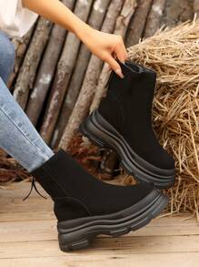 Đúng mốt Của phụ nữ Dày Đế Nâng cao Dây kéo sau Giày ống Đen Giày bốt ngắn Giày ống Ankle - màu đen - Xem 1