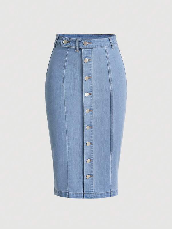 SHEIN MOD Women's Button Front Denim Skirt