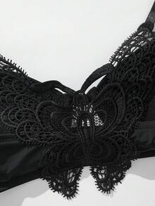 Contrast Lace Underwire Bra - Black - View 4
