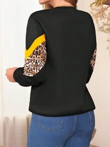 EMERY ROSE Leopard Print Colorblock Sweatshirt - Multicolor - View 2