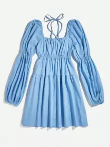 Soleia 十字交叉後綁帶燈籠袖洋裝