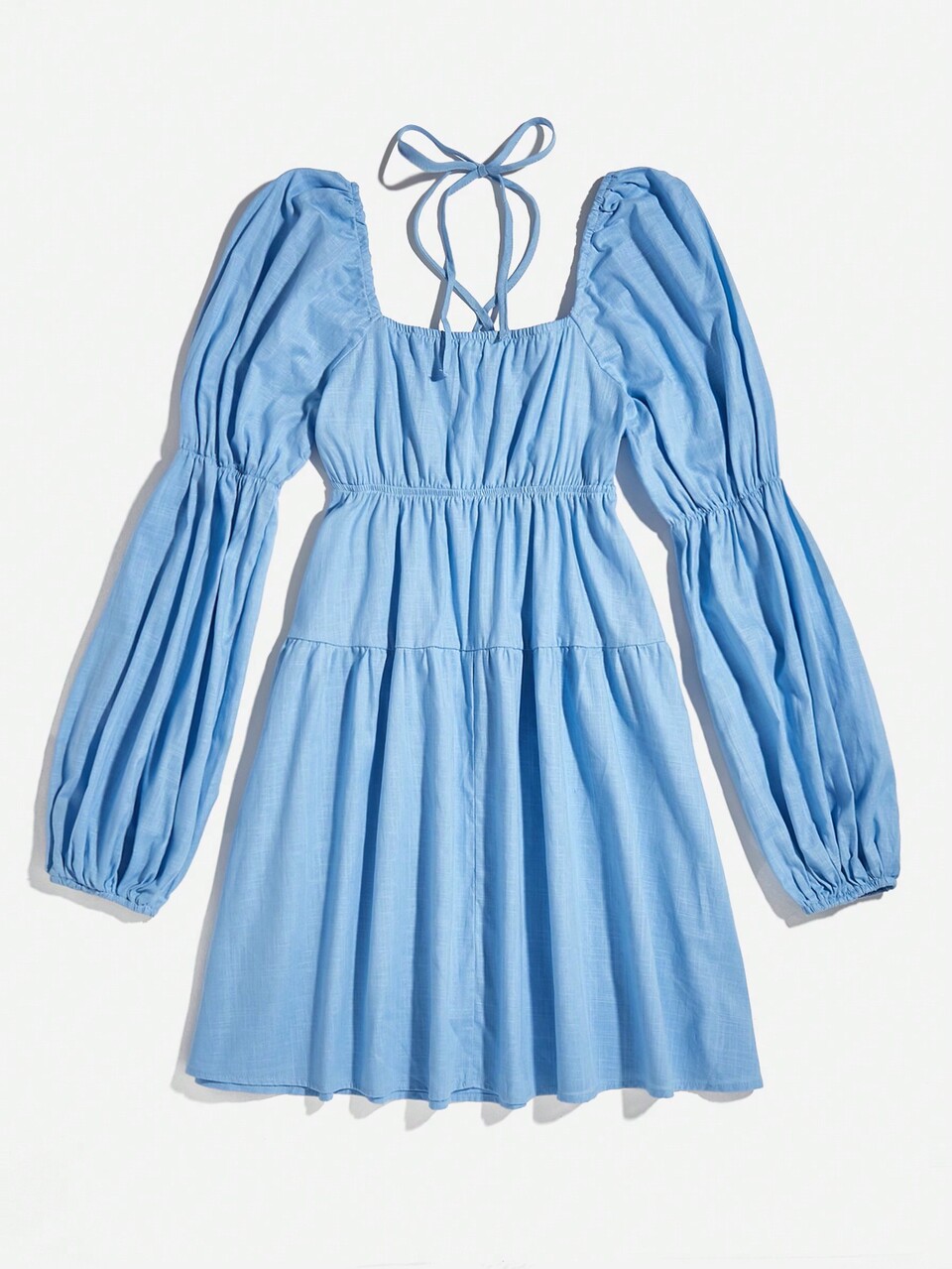Crisscross Tie Back Lantern Sleeve Dress
