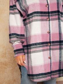SHEIN SXY Plus Plaid Print Drop Shoulder High Low Hem Overcoat - Multicolor - View 5