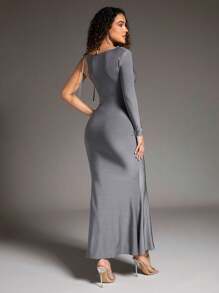 SHEIN BAE 女式翻領一字肩連身裙 - 棕色 - 查看 5