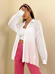 SHEIN EZwear Camisa De Textura Para Mujer - Blanco - Ver 4