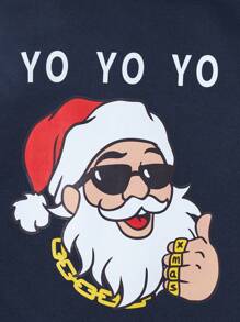 SHEIN Cottnline Men Christmas Santa Claus & Letter Graphic Sweatshirt - Royal Blue - View 3