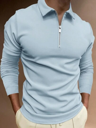 Manfinity Homme Men's Solid Color Polo Shirt, Fall