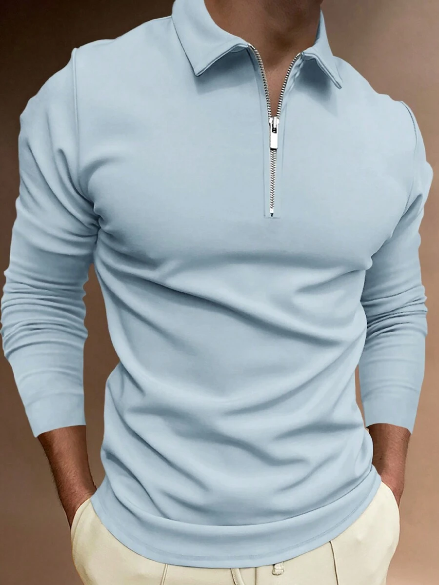 Manfinity Homme Nam Màu thuần Áo polo - Xám - Xem 1