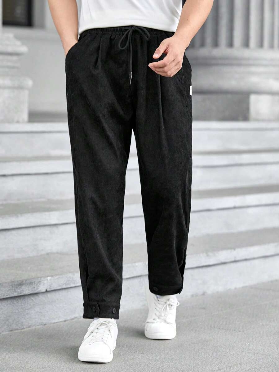 Manfinity RebelGame Men Letter Patched Detail Drawstring Waist Pants - Black - View 1