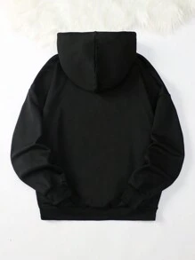 SHEIN Sudadera con cremallera con gráfico de esqueleto de strass para adolescentes - Negro - Ver 2