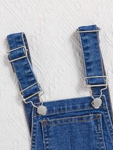 SHEIN Young Girl 1pc Ripped Patched Pocket Denim Overalls - Medium Wash - View 4