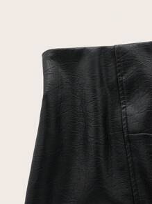 SHEIN EZwear Hơn Cao eo Da nhìn Váy - màu đen - Xem 4