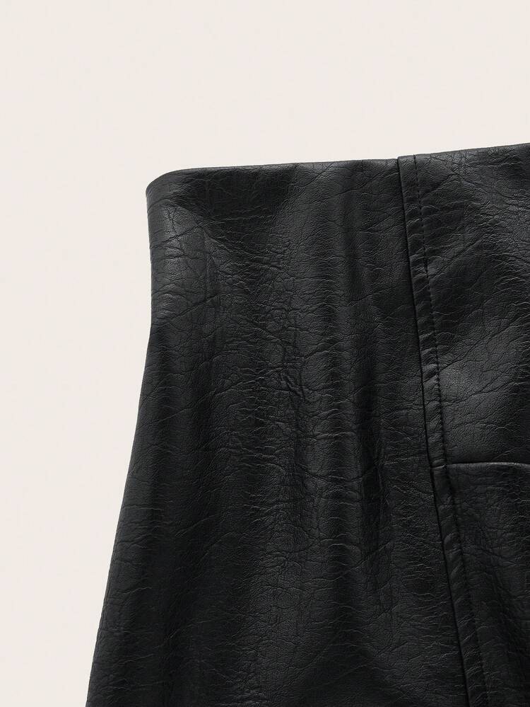 Plus High Waist Leather Look Skirt