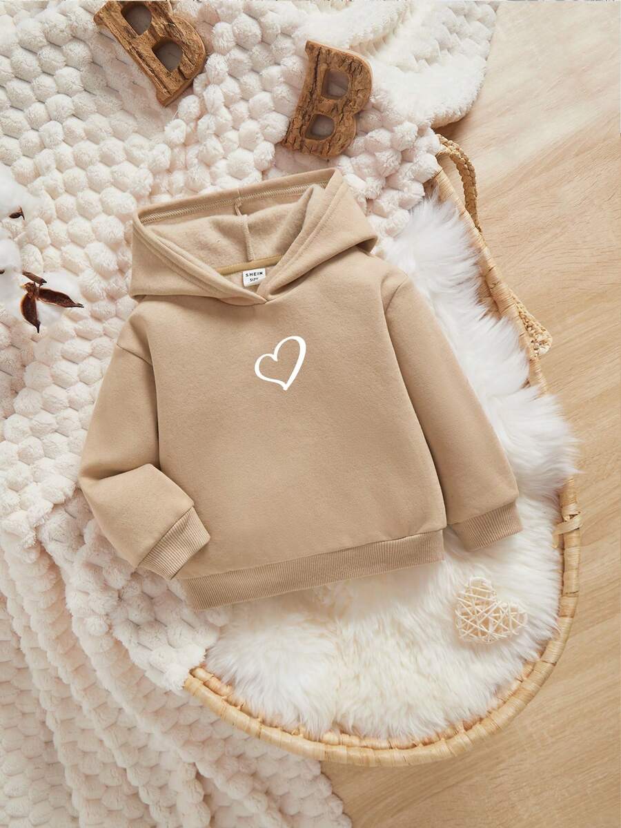 Áo nỉ giữ nhiệt in hình trái tim cho bé gái - Màu Khaki - Xem 1