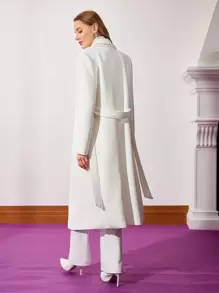 MOTF PREMIUM Abrigo tweed con cinturón con perla ribete - Blanco - Ver 5