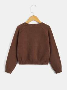 SHEIN Cô gái Tween Tay Raglan Áo len & Quần dệt kim - màu nâu - Xem 5
