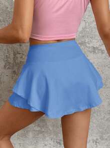 SHEIN EZwear 分層荷葉邊迷你短褲 - 藍色 - 查看 2