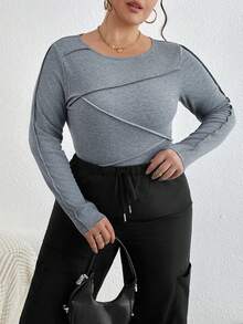 SHEIN Essnce Camiseta De Talla Grande - Gris - Ver 5