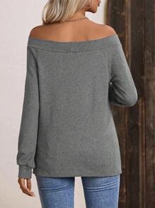 EMERY ROSE Off Shoulder Tay Raglan Áo thun - Màu xám đen - Xem 2