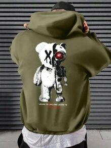 Manfinity Homme Nam Gấu Hoạt hình áo có mũ Thời gian rảnh rỗi Áo nỉ - xanh quân đội - Xem 1