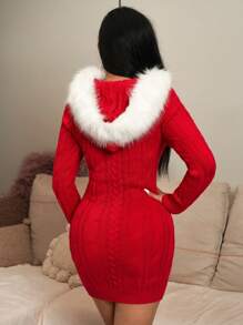 SHEIN SXY Của phụ nữ Xoắn Dan áo có mũ Đầm Áo len Với 	
Fuzzy Chi tiết - Đỏ - Xem 2