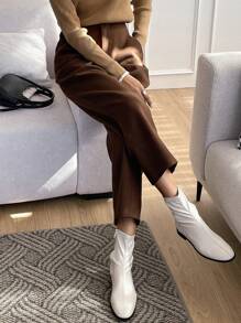 DAZY Zipper Fly Cropped Suit Pants - Coffee Brown - View 6