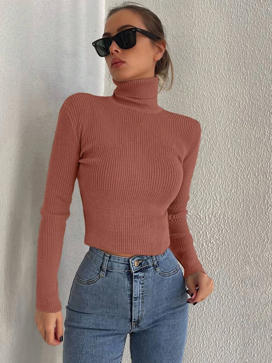 Cloudara Turtleneck Ribbed Knit Jumper - Redwood - View 1