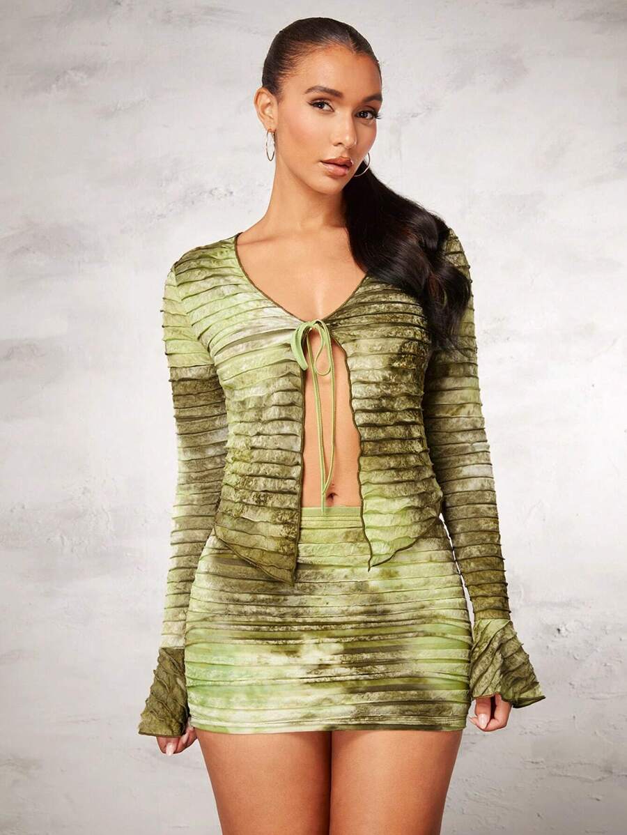 SHEIN BAE Women's Tie-dye Lace-up Top - Multicolor - View 1