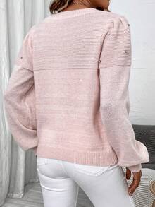 SHEIN LUNE 水鑽燈籠袖套頭毛衣 - 粉色 - 查看 2