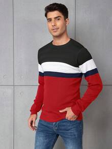 男士條紋毛衣 - 酒紅色 - 查看 5