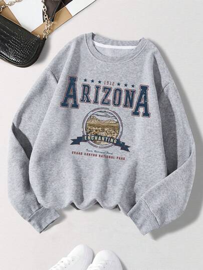 INAWLY Sudadera térmica con gráfico de eslogan "1912 ARIZONA ENCHANTING Tonto National Park GRAND CANYON NATIONAL PARK", tops de manga larga
