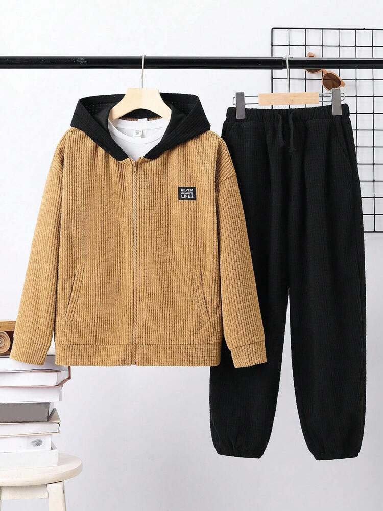 男の子用 カラーブロック フード付き 長袖tシャツ&スウェットパンツ 2点セット