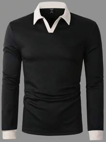 Manfinity Homme Camisa polo de manga larga con bloque de color para hombre, cuello para salida casual del marido