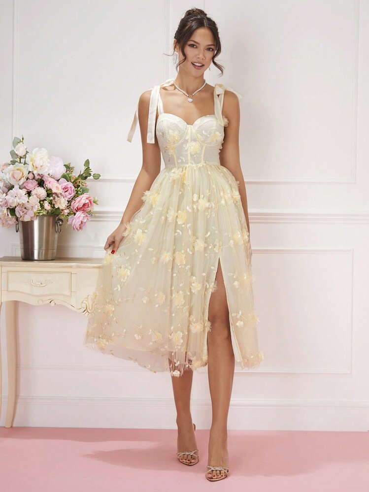 Fuuu ♡♡♡ 　Tie Front Embroidery Dress Tie Front Embroidery Dress