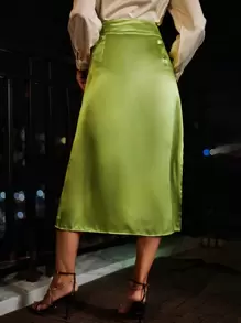 Aveloria High Waist Knot Side Satin Skirt