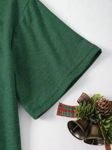 SHEIN EZwear In Giáng sinh Áo thun - Màu xanh lá cây đậm - Xem 3