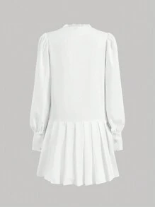 SHEIN MOD Contrast Lace Pleated Hem Dress - White - View 2