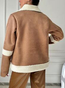 EURMUSE Áo vest Áo khoác Với Màu tương phản Bộ đồ Vòng cổ Và Nút đơn - màu nâu - Xem 2