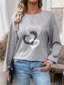 SHEIN LUNE In Trái tim Thả vai Áo nỉ - Xám - Xem 6