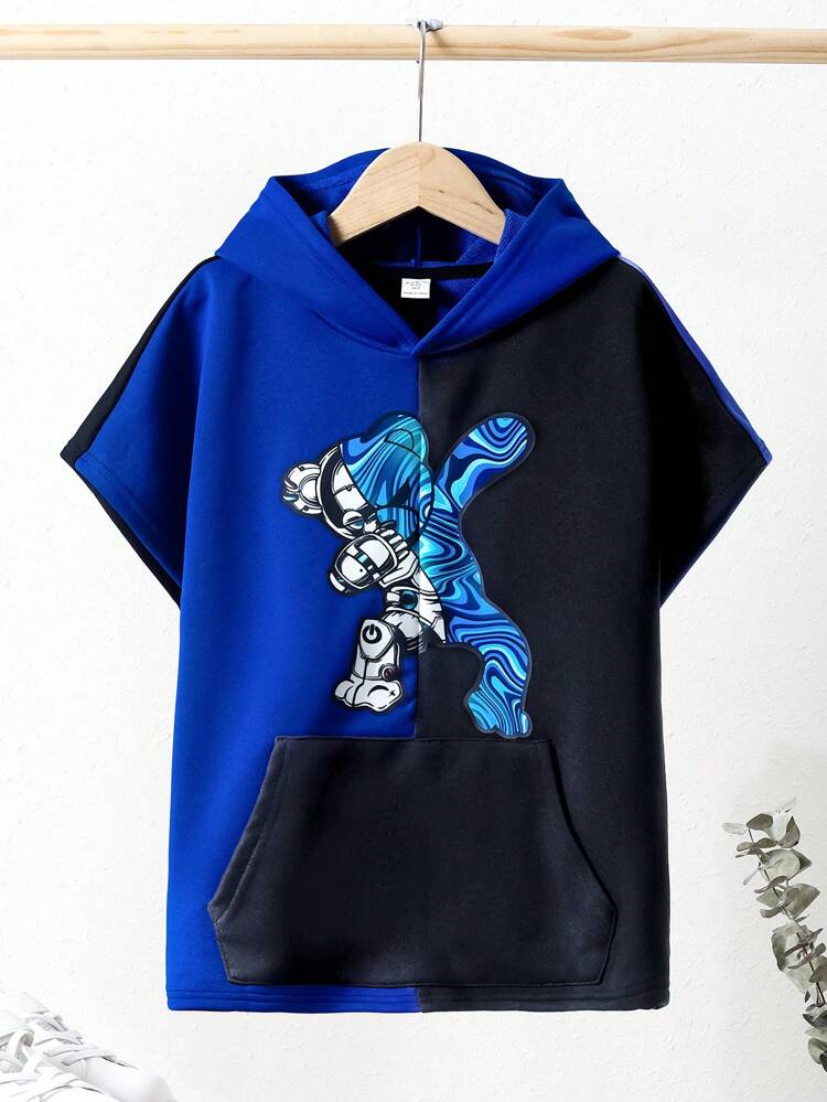 Tween Boy Cartoon Print Contrast Sweatshirt For Leisure