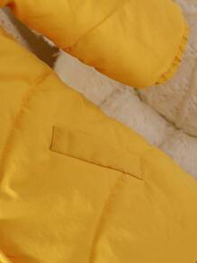 Baby Girl Ruffle Trim Hooded Padded Coat - Yellow - View 4