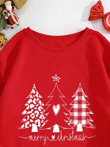 SHEIN EZwear Hơn Cây thông noel & Đồ họa Khẩu hiệu Lót nhiệt Áo nỉ - Đỏ - Xem 5