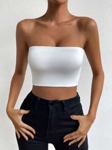 Allurite Solid Crop Tube Top - White - View 4